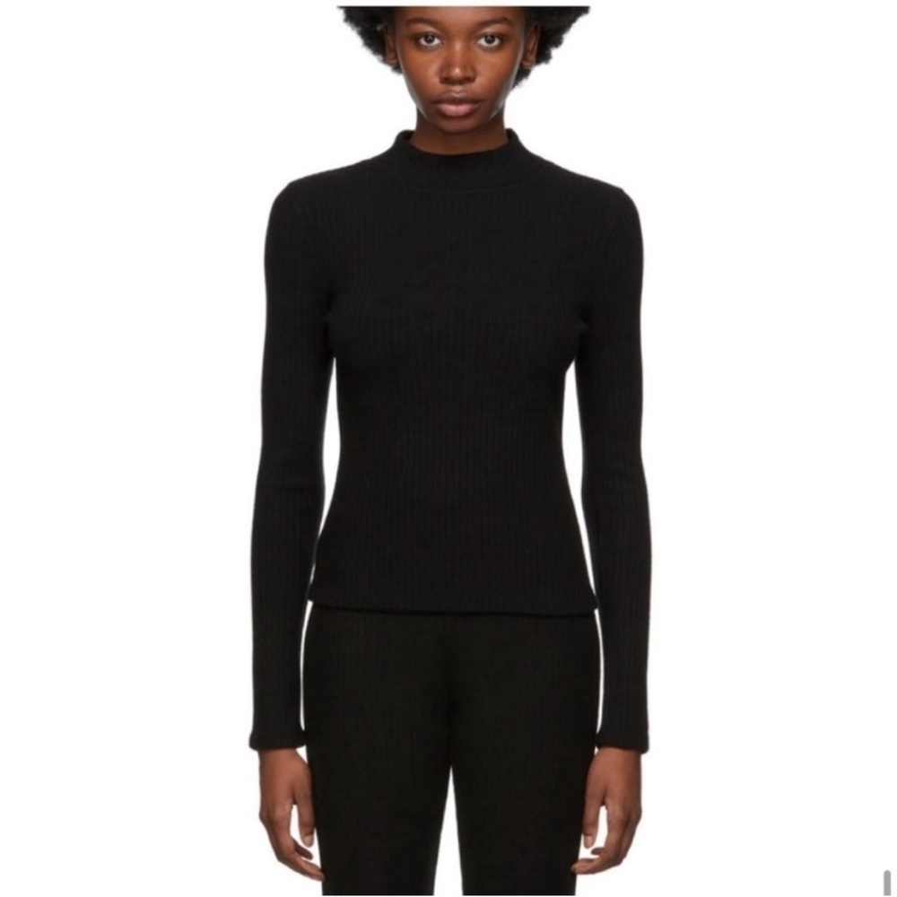 Vince size M Ribbed Mock Neck Top Black Lightweight Minimalist